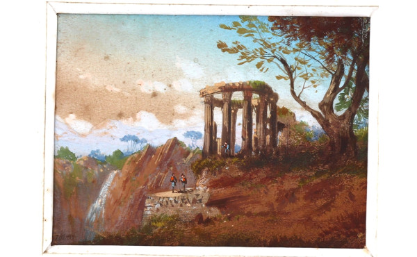 Ecole XIXème "Paysage animé aux ruines",