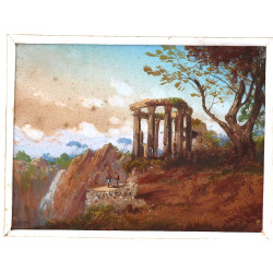 Ecole XIXème "Paysage animé aux ruines",