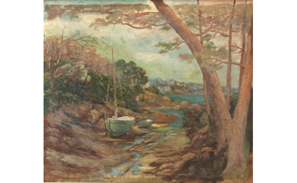 Ecole française Xxe "Paysage maritime au