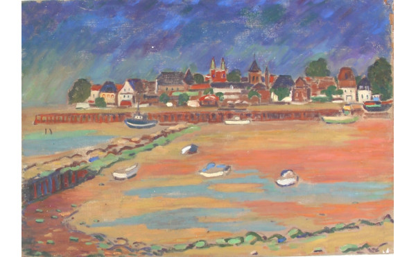 Ecole Française Xxème "La plage", huile 