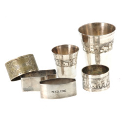 Lot en métal argenté : ensemble naissanc