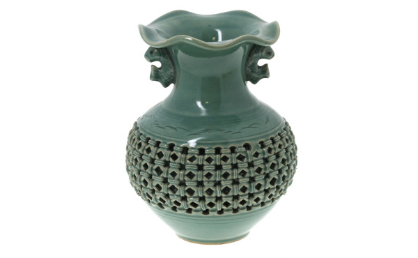 ASIE - Vase en céramique émaillée turquo