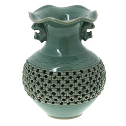 ASIE - Vase en céramique émaillée turquo