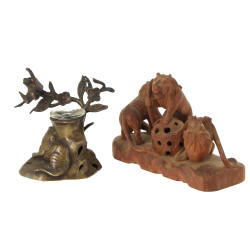 Encrier en bronze asiatique à décor d'un