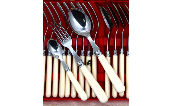 Ménagère vintage, neuve, en inox et manc