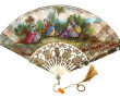 Eventail ancien en nacre ajourée, gouach