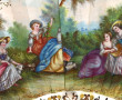 Eventail ancien en nacre ajourée, gouach