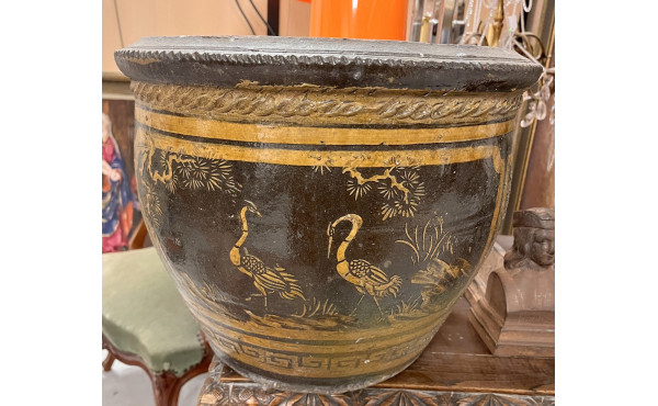 CHINE - Cache-pot à céramique brune à dé