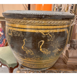 CHINE - Cache-pot à céramique brune à dé