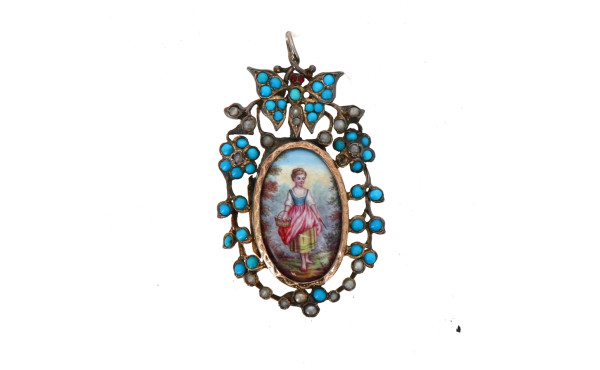 Pendentif XIXème en argent et vermeil, c