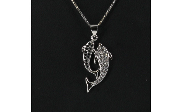 Pendentif "dauphins" en métal, strass no