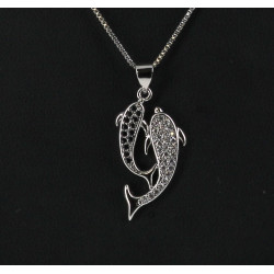 Pendentif "dauphins" en métal, strass no
