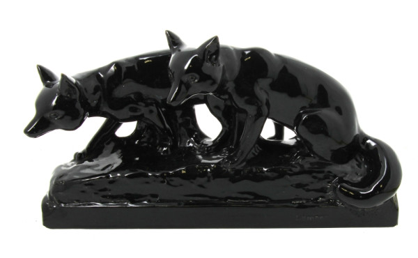 ODYV - Deux renards, sujet en faïence ém