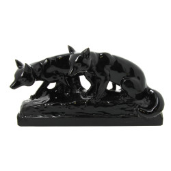 ODYV - Deux renards, sujet en faïence ém