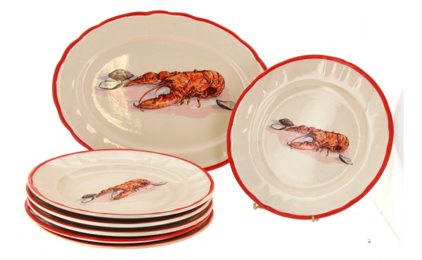 Service à crustacés en faïence comprenan