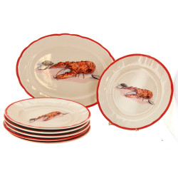 Service à crustacés en faïence comprenan
