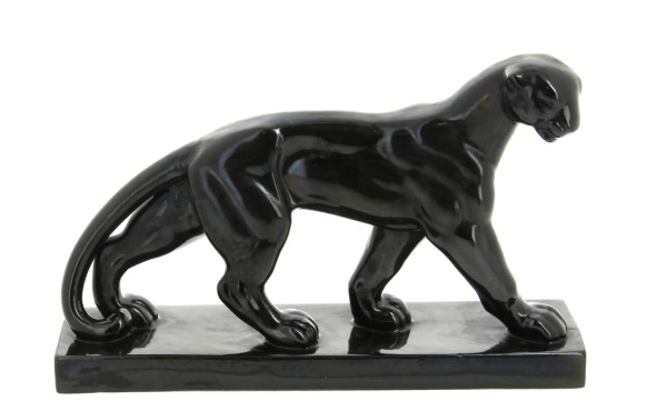 SAINT CLEMENT - Panthère en faïence noir