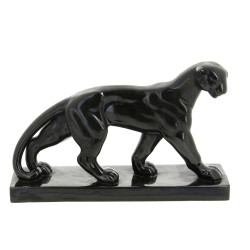 SAINT CLEMENT - Panthère en faïence noir