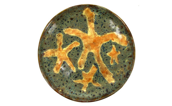 Années 60 - Plat rond en en grès à décor