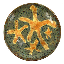 Années 60 - Plat rond en en grès à décor