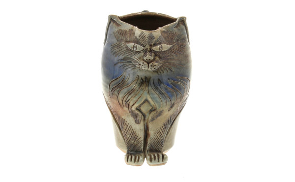 Pichet chat en grès, signé Dansette, H 1