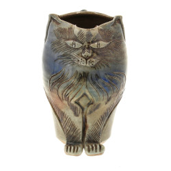 Pichet chat en grès, signé Dansette, H 1