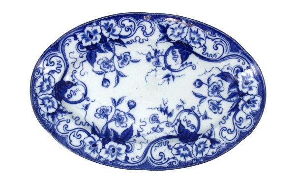 CREIL "FLORA" - Plat ovale en faïence fi