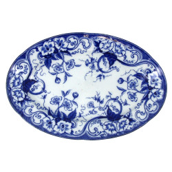 CREIL "FLORA" - Plat ovale en faïence fi