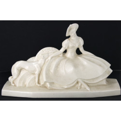 "Femme au lévrier", sujet en faïence bla