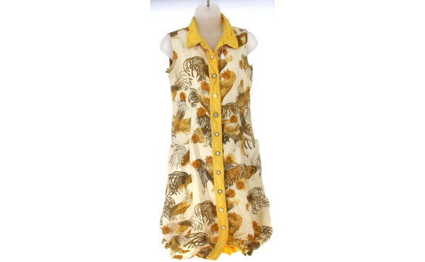 Robe en soie vintage à décor de coqs, em