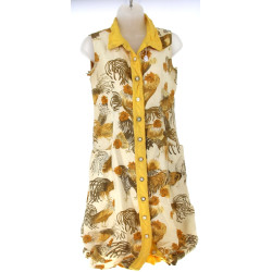 Robe en soie vintage à décor de coqs, em