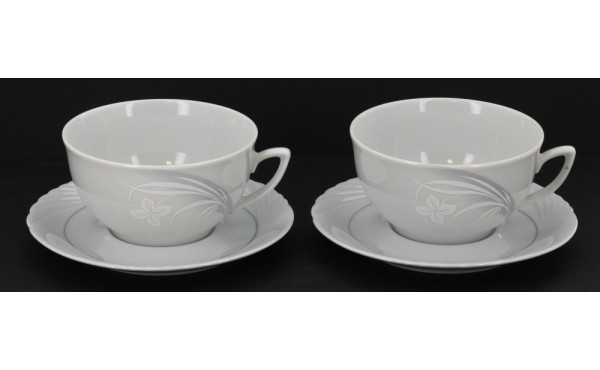 6 tasses déjeuner avec sous-tasses en po