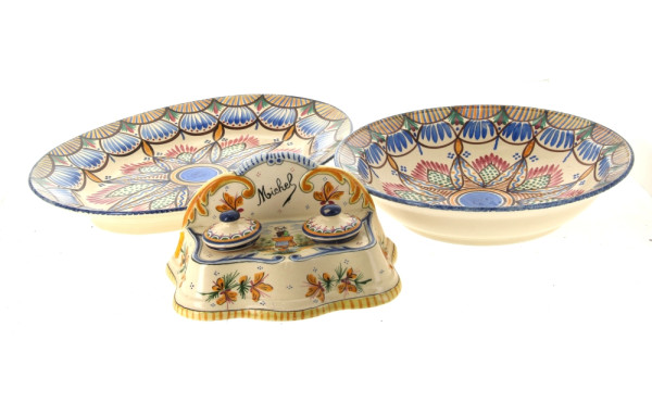 HB QUIMPER - Encrier double en faïence p