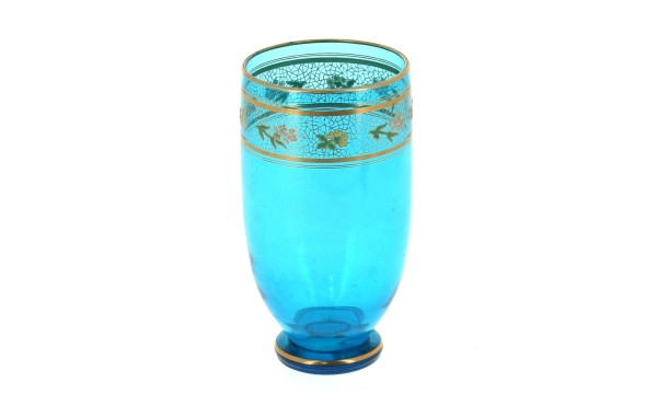 Vase début Xxème en cristal bleu émaillé