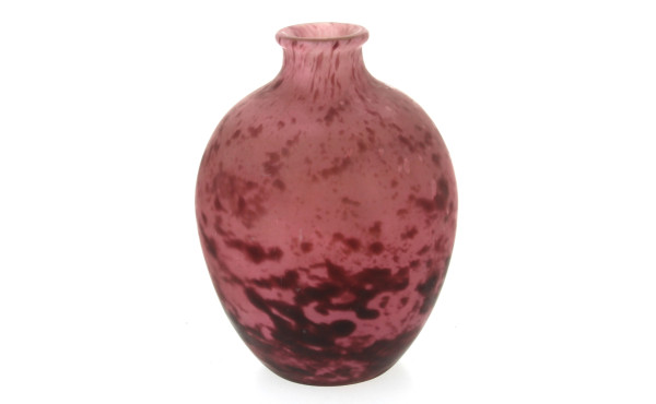 Grand vase en verre moucheté rose et vio