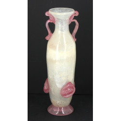 Vase à anses en verre bullé et verre fil