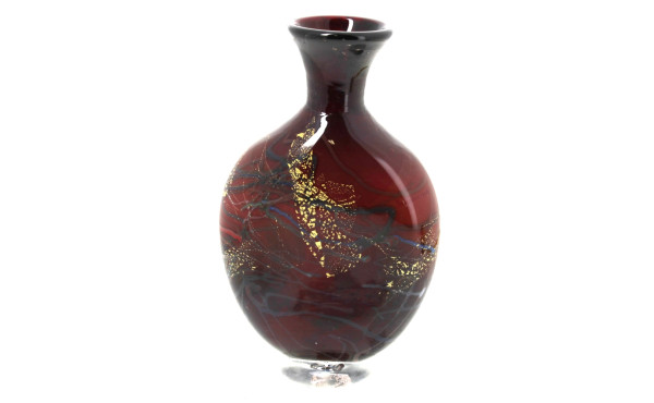 Vase à panse aplatie en verre de couleur