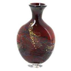 Vase à panse aplatie en verre de couleur