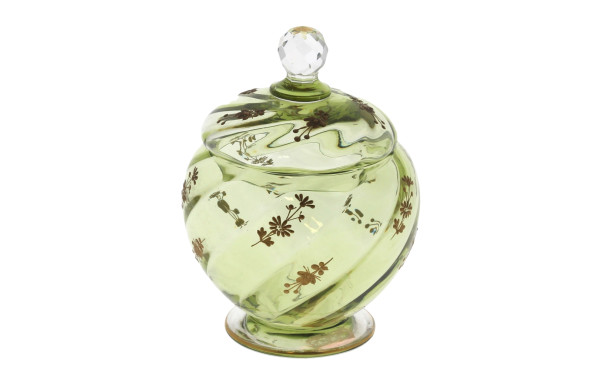 Bonbonnière ronde en verre à cotes torse