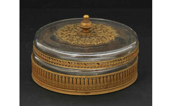 Coffret rond ancien en verre et métal do