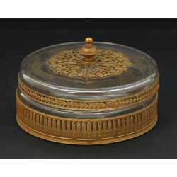 Coffret rond ancien en verre et métal do