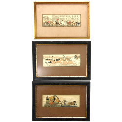 Lot de 3 petites broderies sur soie anci