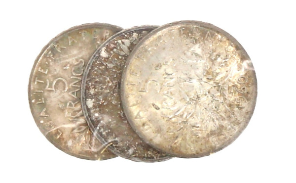 3 p. 5 fr argent semeuse années 60 poids