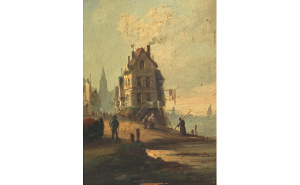 E.VALIN (XIXè-Xxè) "Vue de port animé", 