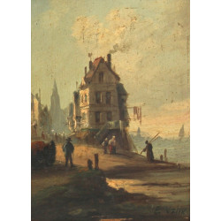 E.VALIN (XIXè-Xxè) "Vue de port animé", 