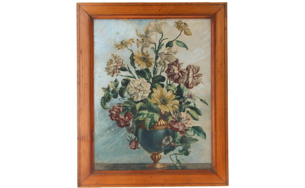 "Vase fleuri", gravure ancienne, rehauss