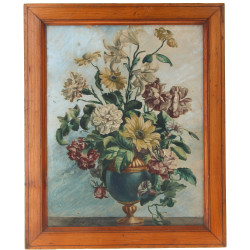 "Vase fleuri", gravure ancienne, rehauss