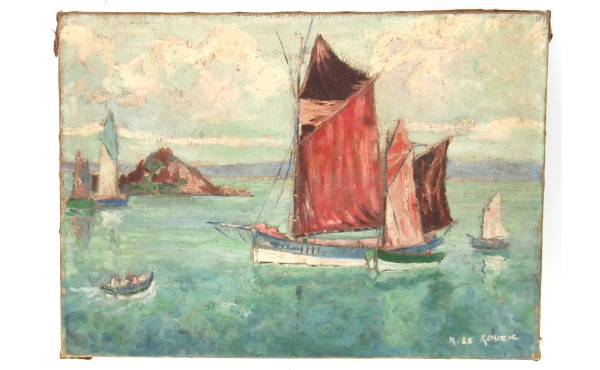 R. LE ROUZIC (Xxème) "Marine aux voiles 