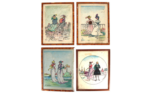 Paul BOSCHER (Xxème) - 4 aquarelles figu