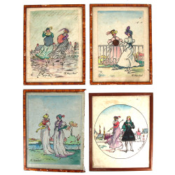 Paul BOSCHER (Xxème) - 4 aquarelles figu